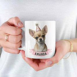 Cute Chihuahua Girly Rosa Birthday med Namn Sweet Kaffemugg