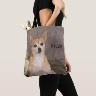 Cute Chihuahua Hund Blommigt Art Pet Porträtt Tygkasse