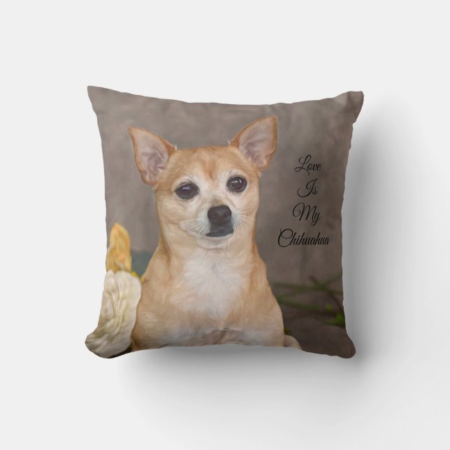Cute Chihuahua Hund Blommigt Pet Art Kudde (Framsida)