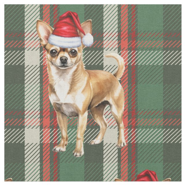 Cute Chihuahua Hund Grönt och Red Play jul Tyg (Närbild)