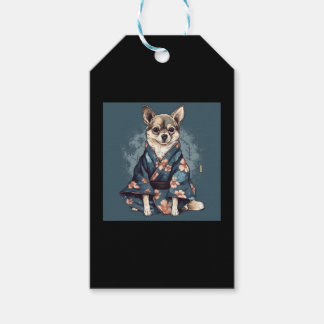 Cute Chihuahua-Hund i japanska Kimono Robe Illustr Presentetikett