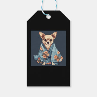 Cute Chihuahua-Hund i japanska Kimono Robe Illustr Presentetikett