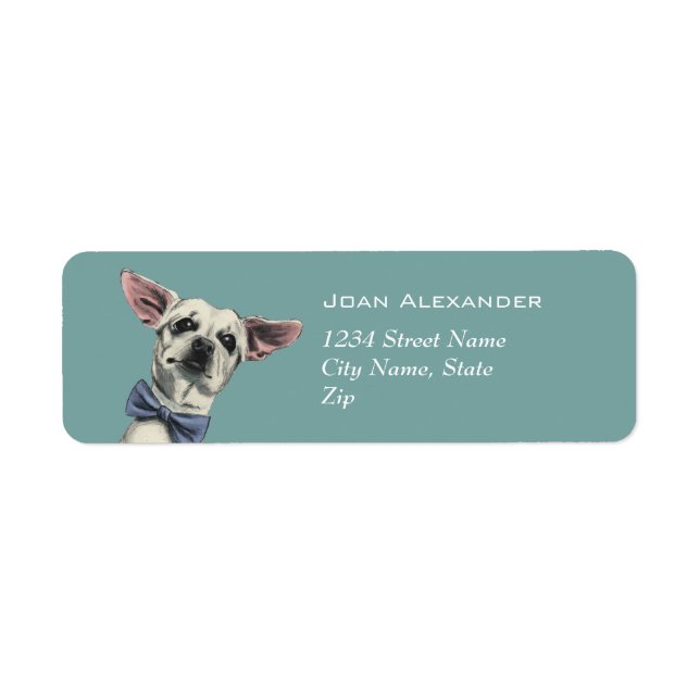 Cute Chihuahua Hund med Bow Tie Teckning Returadress Etikett (Framsidan)