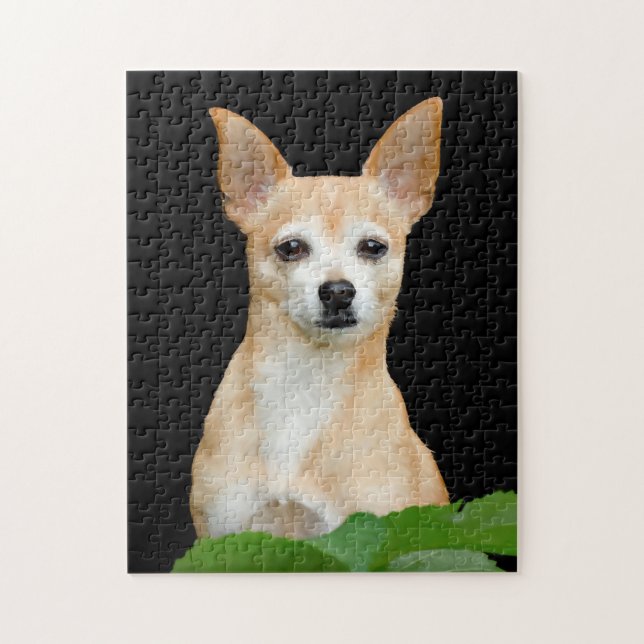 Cute Chihuahua Hund Tan Black Art Pet Porträtt Pussel (Vertikal)