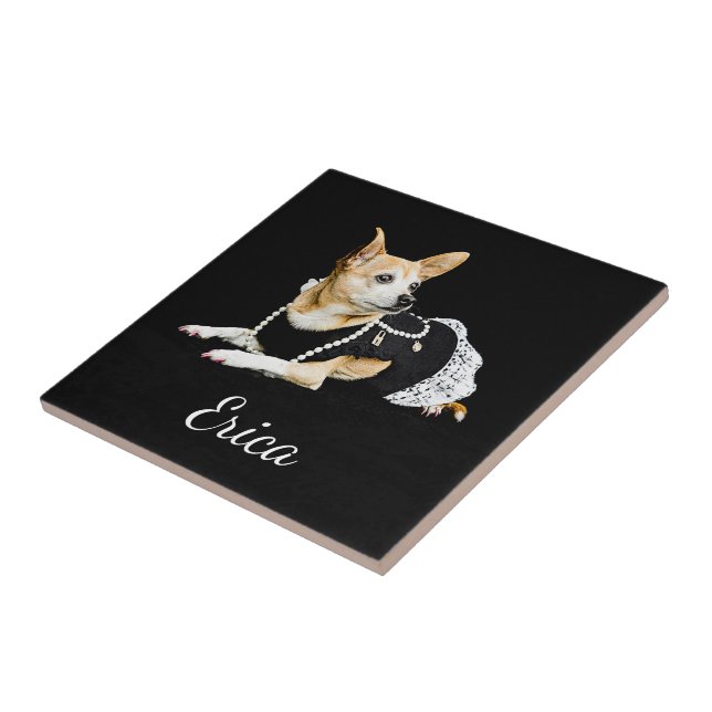 Cute Chihuahua Hund Tan Brown Black Elegant Art Kakelplatta (Sidan)