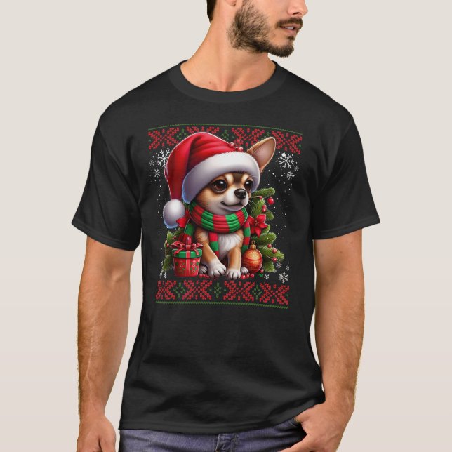 Cute Chihuahua Hund Ugly jul Sweater T Shirt (Framsida)