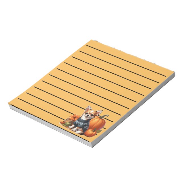 Cute Chihuahua in Sweater with Pumpkins Anteckningsblock (Roterad)