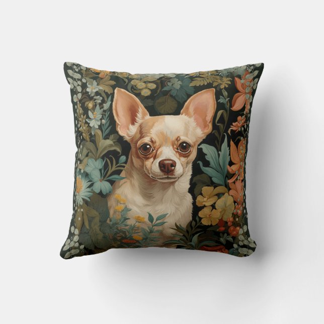 Cute Chihuahua in William Morris Style Garden Kudde (Baksida)