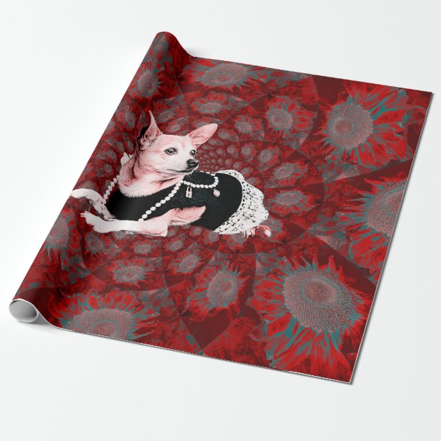 Cute Chihuahua Jul Red Blommigt Hund Presentpapper (Utrullad)