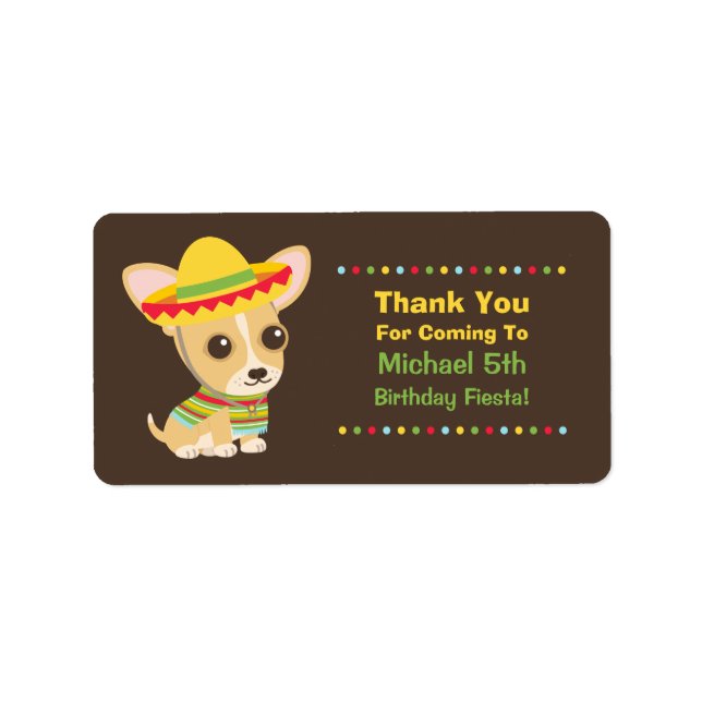 Cute Chihuahua Mexican Kids Fiesta Party-etiketter Adressetikett (Framsidan)