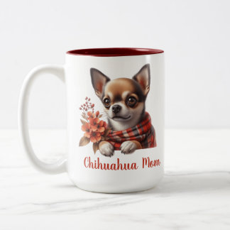 Cute Chihuahua Mom Dog Puppy with Flowers Två-Tonad Mugg