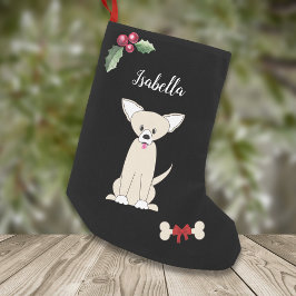 Cute Chihuahua Monogram Black Liten Julstrumpa