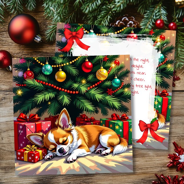 Cute Chihuahua Napping Under the Christmas Tree Julkort (Skapare uppladdad)