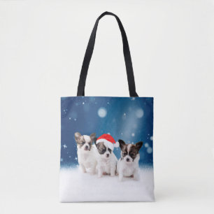 Cute Chihuahua Puppies med jultomten jul Tygkasse