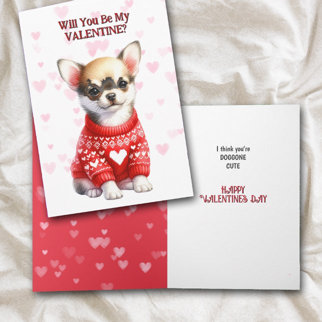 Cute Chihuahua Puppy i Sweater Valentine Helgkort (Skapare uppladdad)