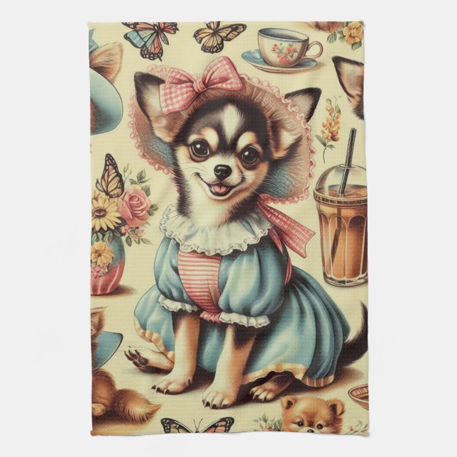 Cute Chihuahua Puppy Painting Kökshandduk (Vertikal)