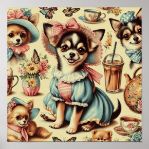Cute Chihuahua Puppy Painting Poster