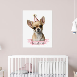 Cute Chihuahua Rosa Whimsical med Namn Design Poster