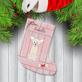 Cute Chihuahua Rosa Wooden Fence Monogram Liten Julstrumpa