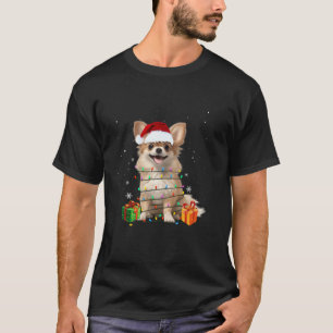 Cute Chihuahua Santa Hat Julgran Light Julafton T Shirt