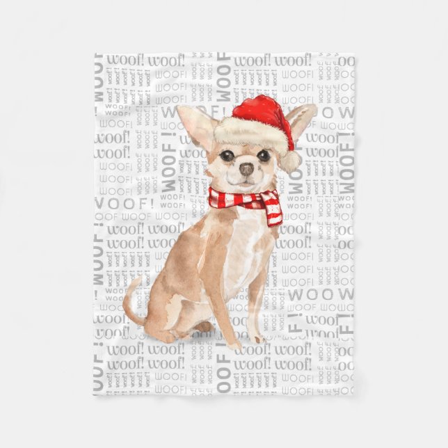 Cute Chihuahua Santa Hund jul Fleecefilt (Framsidan)