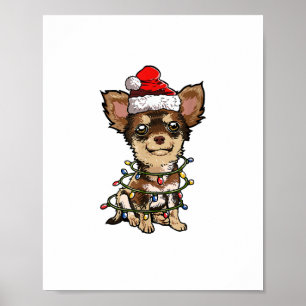 Cute Chihuahua Santa Julgran Ljus Julafton Do Poster