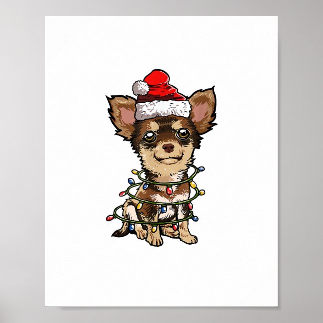 Cute Chihuahua Santa Julgran Ljus Julafton Do Poster (Framsidan)