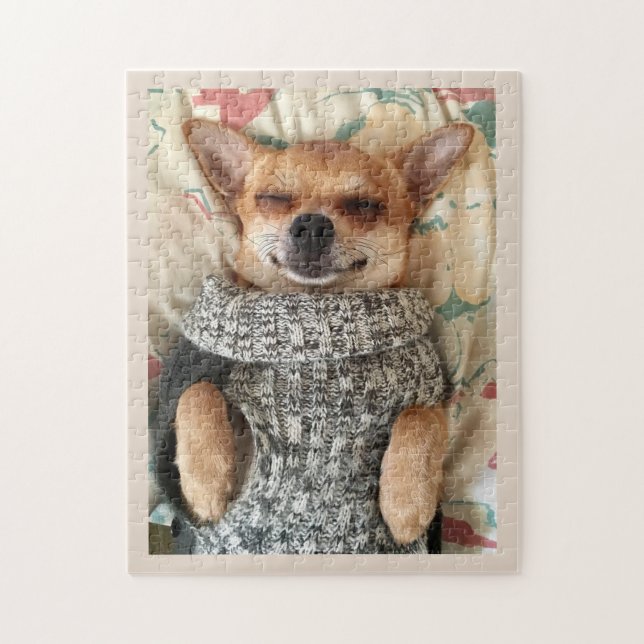 CUTE CHIHUAHUA WEARING SWEATER JIGSAW PUZZLE PUSSEL (Vertikal)