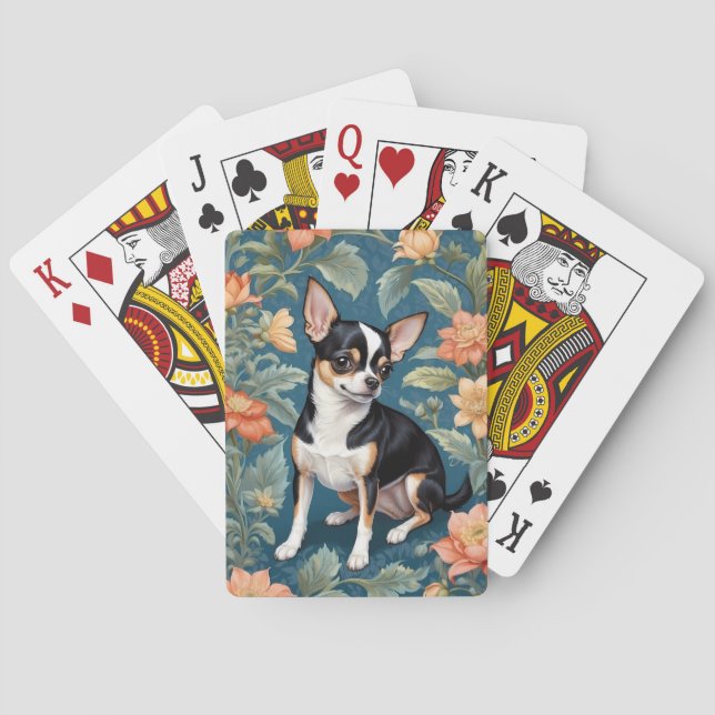 Cute Chihuahua William Morris Inspired Blommigt Casinokort (Baksidan)