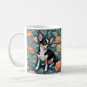 Cute Chihuahua William Morris Inspired Blommigt Kaffemugg