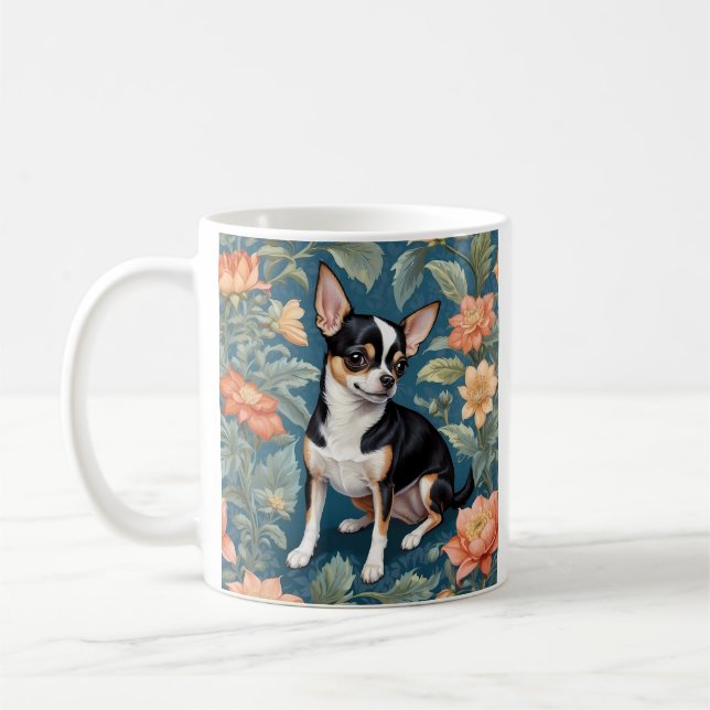Cute Chihuahua William Morris Inspired Blommigt Kaffemugg (Vänster)