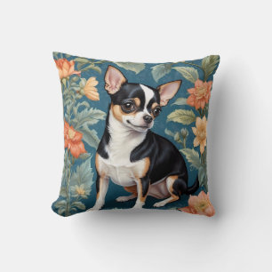 Cute Chihuahua William Morris Inspired Blommigt Kudde