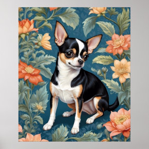 Cute Chihuahua William Morris Inspired Blommigt Poster