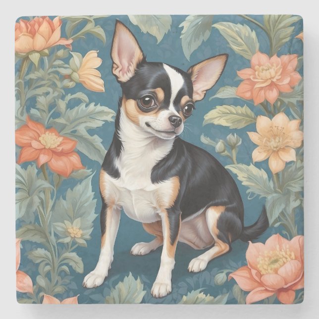 Cute Chihuahua William Morris Inspired Blommigt Stenunderlägg (Framsidan)