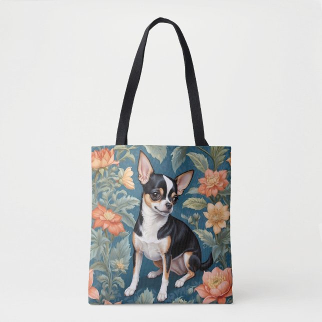 Cute Chihuahua William Morris Inspired Blommigt Tygkasse (Framsida)