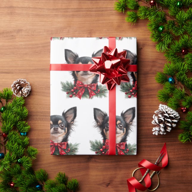 Cute Chihuahua with Christmas Bow Presentpapper (Julgåva)