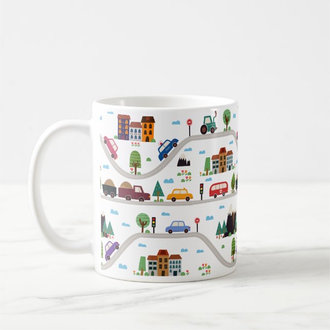 Cute Chilcape Buss Car Tecknad Mönster Kaffemugg (Vänster)