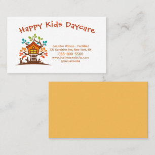 Cute Child Daycare Childcare Treehouse Visitkort