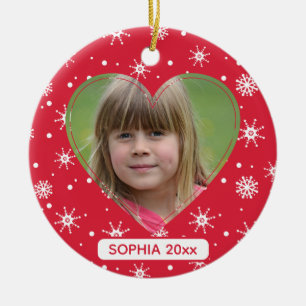 Cute Child Photo Snöflingor Red jul Julgransprydnad Keramik