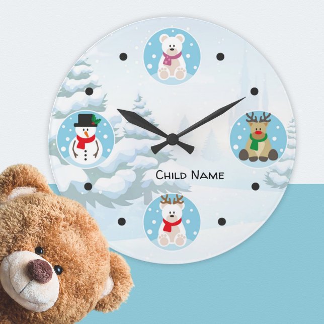 Cute Child Winter Wonland Jul Round Clock Rund Klocka (Skapare uppladdad)
