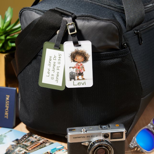 Cute Child with Suitcase Child's Bagagebricka (Fram & Baksida)