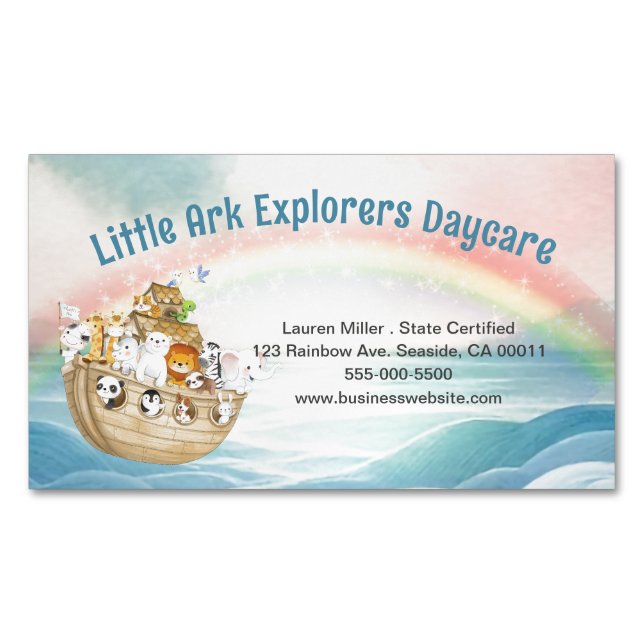 Cute Childcare Daycare Noahs Ark Magnetiska Visitkort (Framsida)