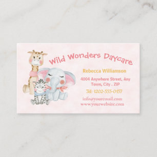 Cute Childcare Daycare Safari Animals Visitkort