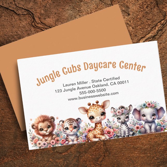 Cute Childcare Daycare Safari Animi Blommigt Visitkort (Skapare uppladdad)