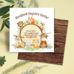 Cute Childcare Daycare Woodland Animals Fyrkantigt Visitkort