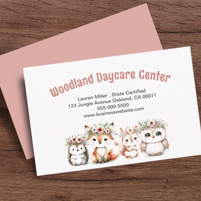 Cute Childcare Daycare Woodland Animals Visitkort (Skapare uppladdad)