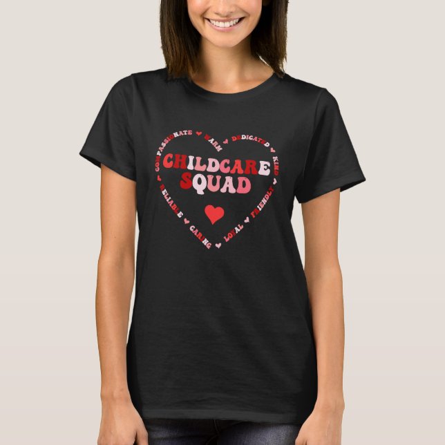Cute Childcare Squad Valentines Day Heart T Shirt (Framsida)
