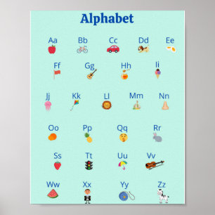 Cute children ABC Alphabet Poster Barnmurkonst