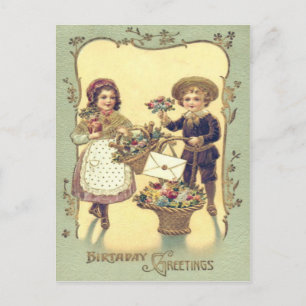 Cute Children Basket of Flowers Card Vykort
