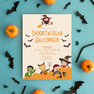 Cute children boo Spooktacular Halloween-inbjudan Julkort